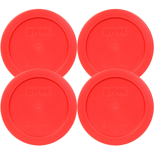 Pyrex 7200-PC Red Round Plastic Food Storage Replacement Lid Cover (4-Pack)