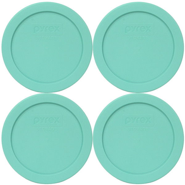 Pyrex 7200-PC Sea Glass Blue/Green Round Plastic Food Storage Replacement Lid Cover (4-Pack)