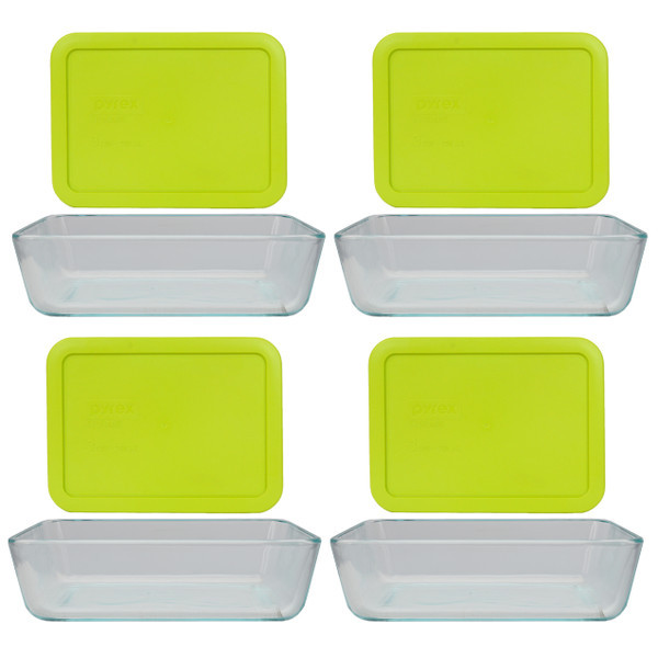 Pyrex (4) 7210 3-Cup Glass Storage Dishes with (4) 7210-PC Green Edamame Plastic Lids