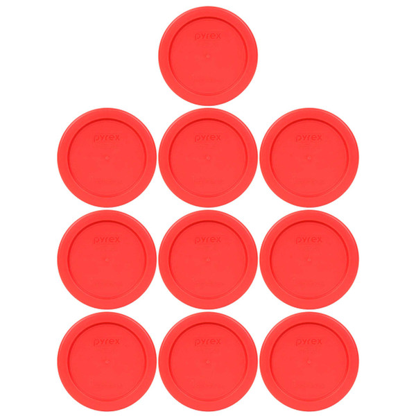 Pyrex 7202-PC Red Round Plastic Food Storage Replacement Lid Cover (10-Pack)