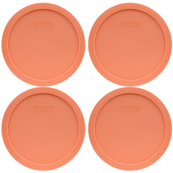 Pyrex 7402-PC Bahama Sunset Orange Round Plastic Food Storage Replacement Lid Cover (4-Pack)