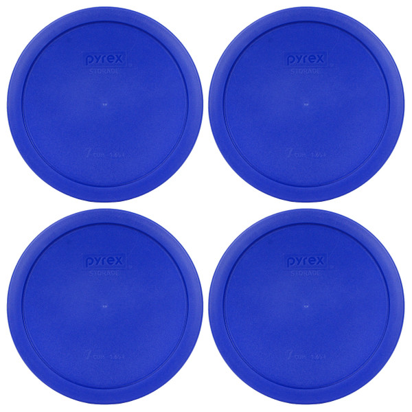 Pyrex 7402-PC Cadet Blue Round Plastic Food Storage Replacement Lid Cover (4-Pack)