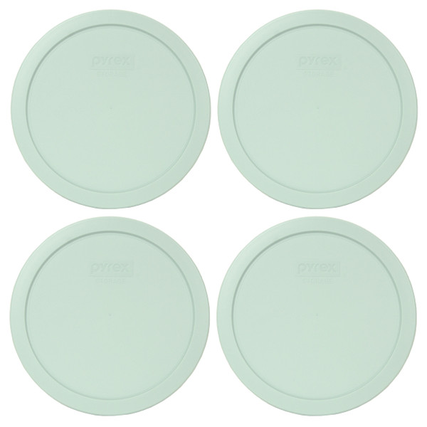 Pyrex 7402-PC Muddy Aqua Blue Round Plastic Food Storage Replacement Lid Cover (4-Pack)