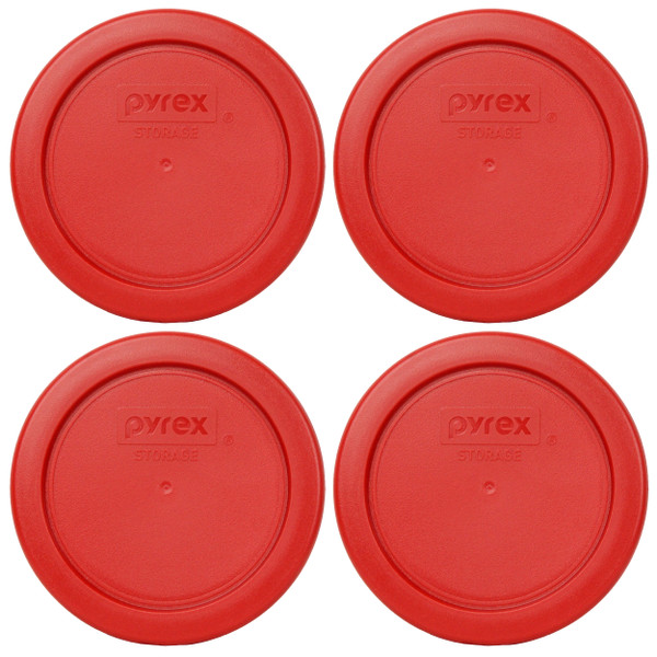 Pyrex 7202-PC Poppy Red Round Plastic Food Storage Replacement Lid Cover (4-Pack)