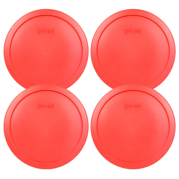 Pyrex 7402-PC Red Round Plastic Food Storage Replacement Lid Cover (4-Pack)
