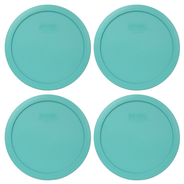 Pyrex 7402-PC Turquoise Round Plastic Food Storage Replacement Lid Cover (4-Pack)