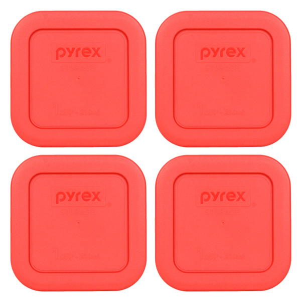 Pyrex 8701-PC Simply Store Square Red Plastic Food Storage Replacement Lid (4-Pack)