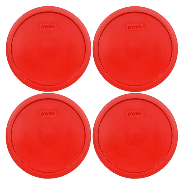 Pyrex 7403-PC Poppy Red Round Plastic Food Storage Replacement Lid Cover (4-Pack)