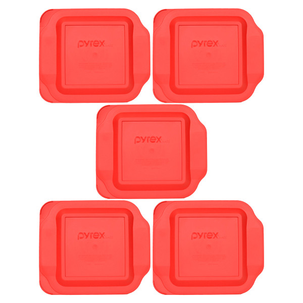 Pyrex 222-PC Red Square Plastic Food Storage Replacement Lid Cover (5-Pack)