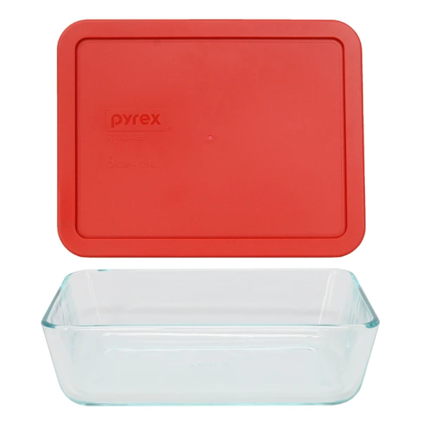 Pyrex 7211 6-Cup Glass Dish & 7211-PC Poppy Red Lid