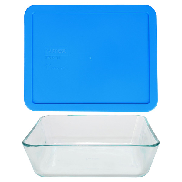 Pyrex 7212 11-Cup Glass Food Storage Dish and 7212-PC Marine Blue Lid Cover