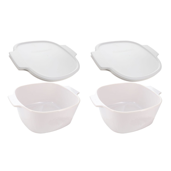 Corningware Just White 3 Liter Stove Top Big Casserole Dish & A-2-PC White Plastic Lid Cover (2-Pack)