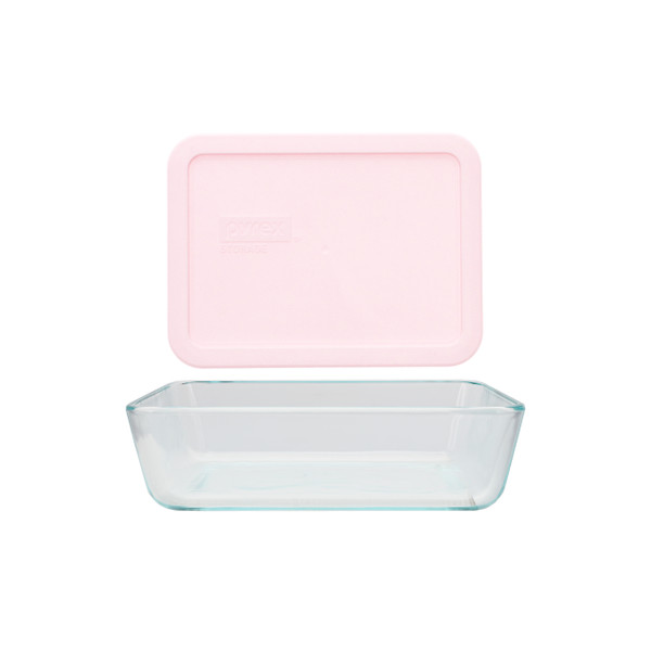 Pyrex (1) 7210 3-cup Glass Dish & (1) 7210-PC Loring Pink Lid