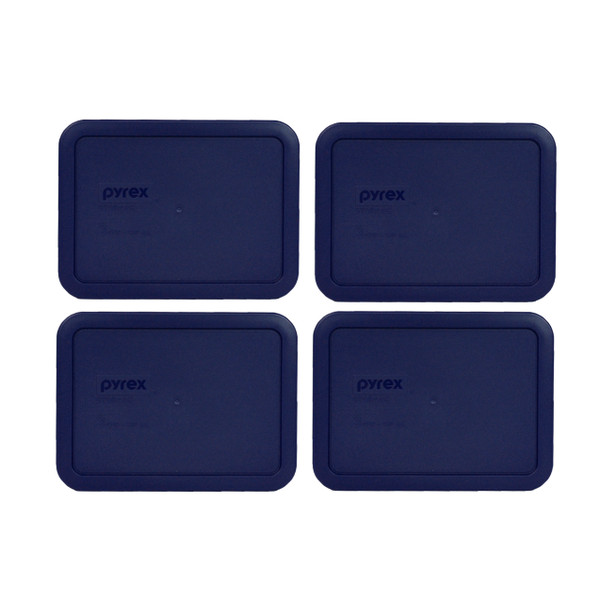 Pyrex 7210-PC Dark Blue Rectangle Plastic Food Storage Replacement Lid, Made in the USA (4-Pack)