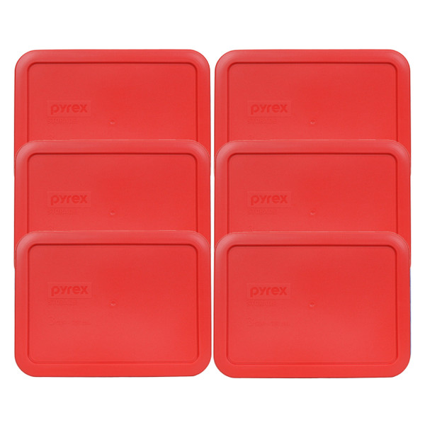 Pyrex 7210-PC Red Plastic Rectangle Food Storage Replacement Lid, Made in the USA (6-Pack)