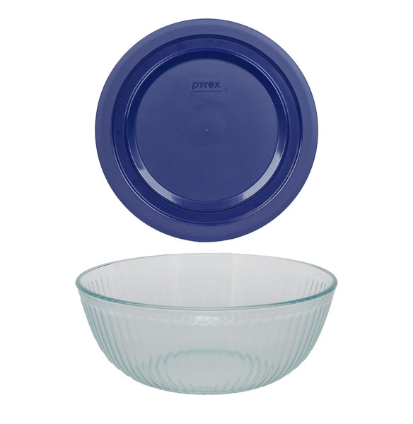 Pyrex (1) 7404 4.5qt Sculpted Glass Mixing Bowl & (1) 7404-PC 4.5qt Blue Lid Made In USA