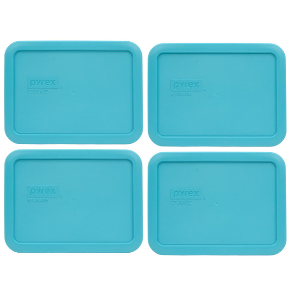 Pyrex 7210-PC Surf Blue Rectangle Plastic Food Storage Replacement Lid, Made in the USA (4-Pack)