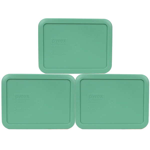 Pyrex 7210-PC Light Green Rectangle Plastic Food Storage Replacement Lid, Made in the USA (3-Pack)