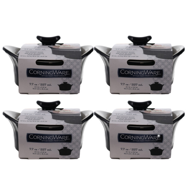 Corningware Stoneware 7.7oz/ 227ml Black Mini Dessert Baker with Lid (4-Pack)