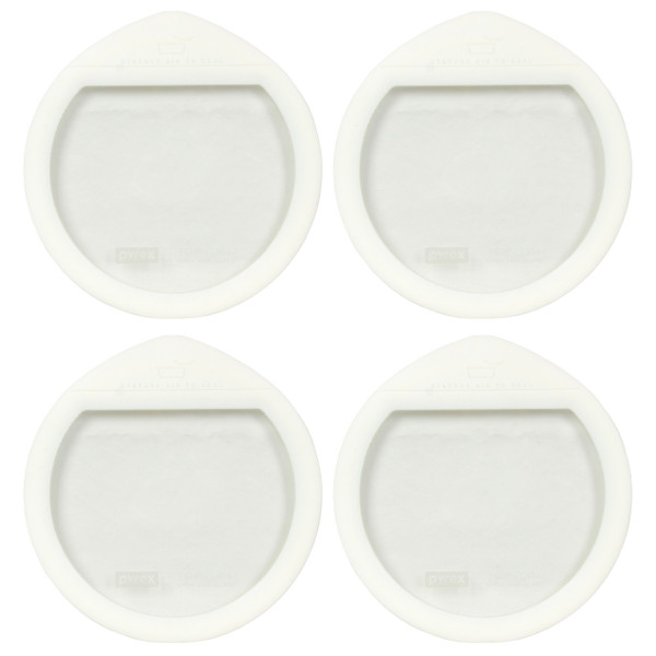 Pyrex Ultimate OV-7402 Round Glass and White Silicone Food Storage Replacement Lid (4-Pack)