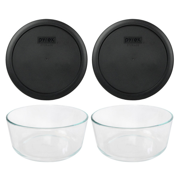 Pyrex 7203 7-Cup Round Glass Food Storage Bowl w/ 7402-PC 7-Cup Black Plastic Lid Cover (2-Pack) Pyrex 7203 7-Cup Round Glass Food Storage Bowl w/ 7402-PC 7-Cup Black Plastic Lid Cover (2-Pack)