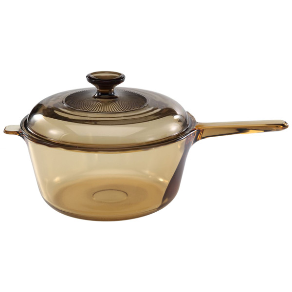 Visions (1) V2.5 2.5qt Amber Glass Saucepan and (1) Visions V-2.5-C Amber Glass Lid