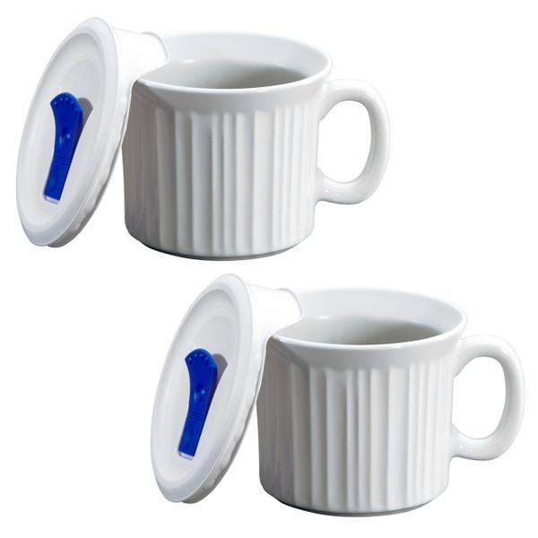 Corningware 20 oz French White Meal Mug with Plastic Vented Lid (2-Pack)