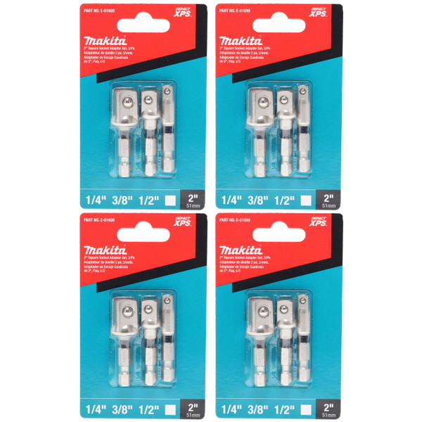 Makita E-01600 XPS 3-Piece Square 2" Impact Socket Adapter Set (4-Pack)