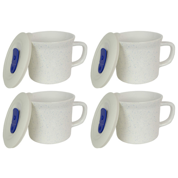 Corningware 20 oz Marine Blue Speckled Meal Mug with Plastic Vented Lid (4-Pack)