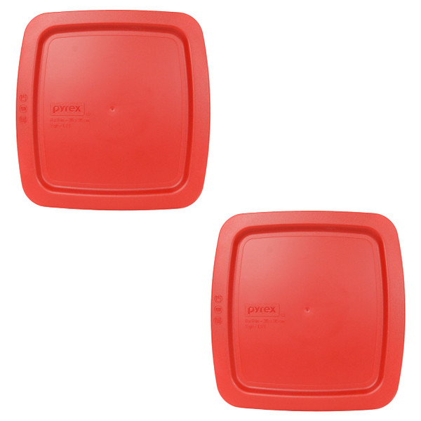 Pyrex C-222-PC Poppy Red Easy Grab Square Plastic Replacement Lid, Made in the USA (2-Pack)