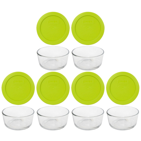 Pyrex (6) 7200 2 Cup Glass Bowls & (6) 7200-PC Edamame Green Food Storage Replacement Lids