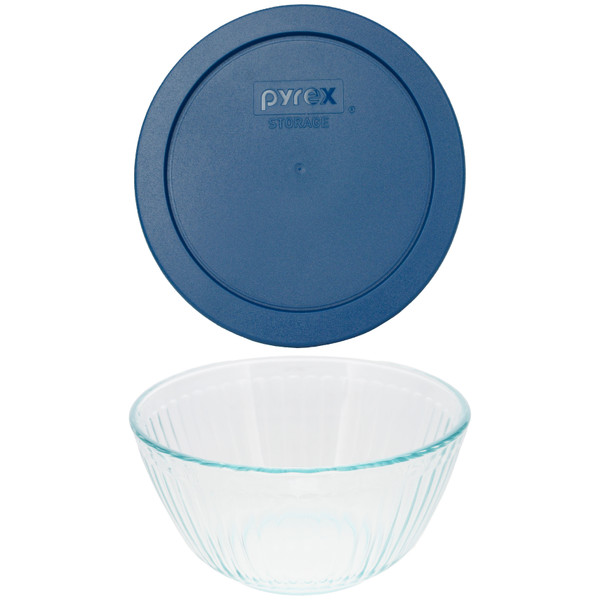 Pyrex 7402 6-Cup Sculpted Glass Mixing Bowl & 7402-PC 6/7-Cup Blue Spruce Lid