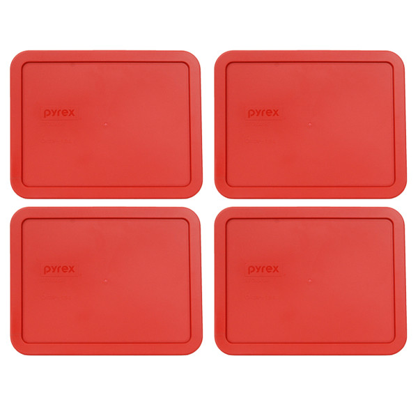 Pyrex 7211-PC Poppy Red Rectangle Plastic Replacement Lid Cover (4-Pack)