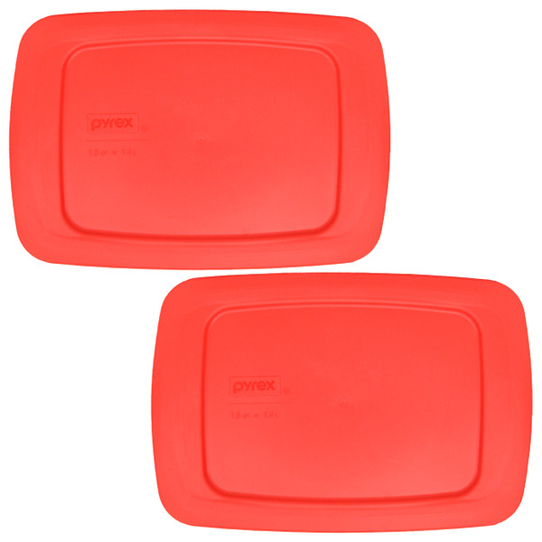 Pyrex C-213-PC Red Easy Grab Rectangle Plastic Replacement Lid Cover, Made in USA (2-Pack)