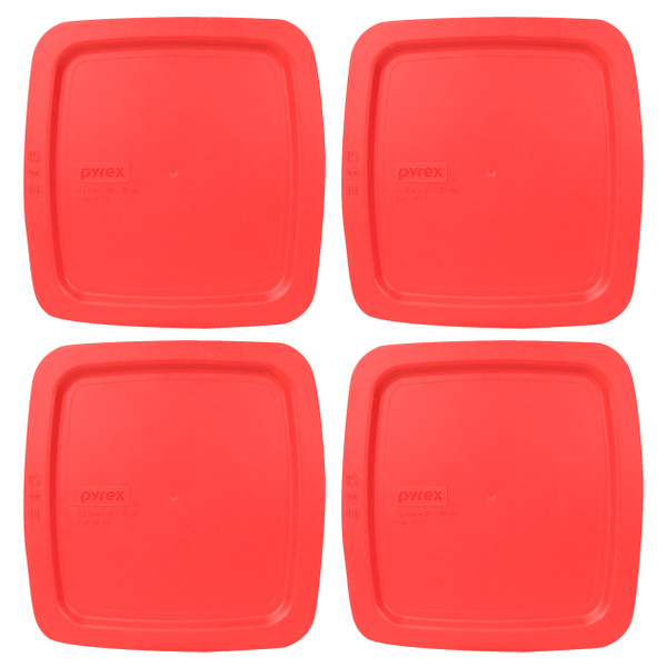 Pyrex C-222-PC 2-Quart Red Plastic Food Storage Replacement Lid Cover, Made in USA (4-Pack)