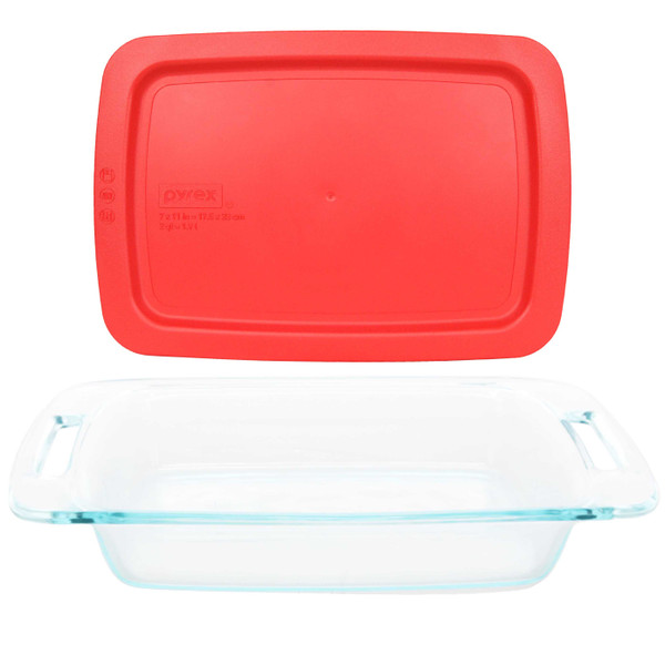 Pyrex C-232 2qt Easy Grab Glass Baking Dish & C-232-PC Red Easy Grab Lid