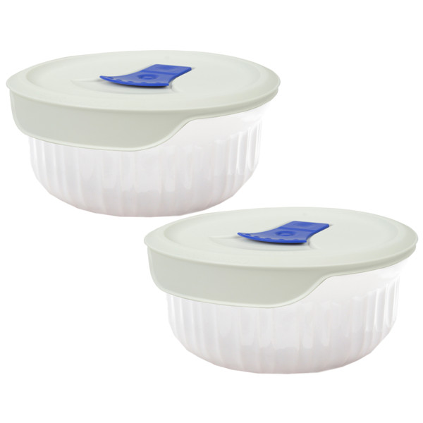 Corningware FS16 16oz White Casserole Dish & Vented Lid w/ Blue Tab (2-Pack)