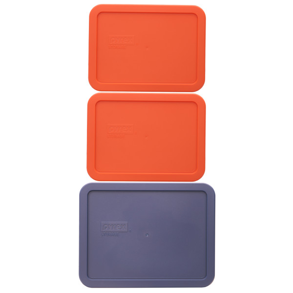 Pyrex (2) 7210-PC 3-Cup Pumpkin Orange Lids and (1) 7211-PC 6-Cup Blue Lid Set