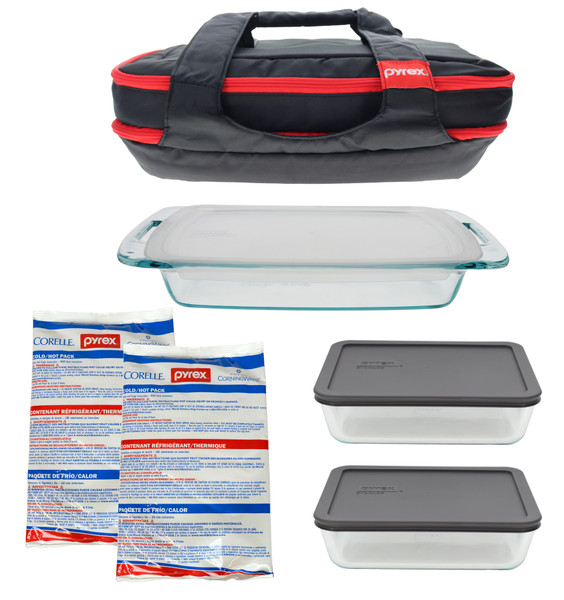 Pyrex 9-Piece “On-the-Go” Bundle with Glass Dishes, Lids, & Hot/Cold packs