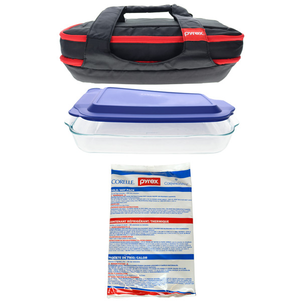 Pyrex 4-Piece “On-the-Go” Bundle with Glass Dish, Lid, and Hot/Cold Packs