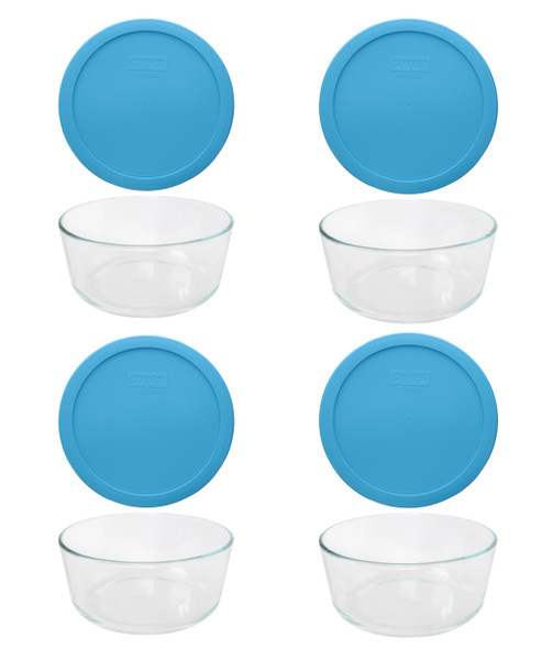 Pyrex 7203 7-Cup Glass Bowls with 7402-PC Blue Pantone Lids (4-Pack)