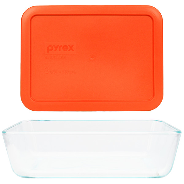 Pyrex 7210 3-Cup Glass Container with 7210-PC 3-Cup Pumpkin Orange Lid