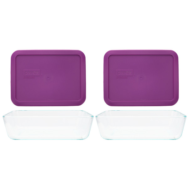 Pyrex 7210 3-Cup Glass Dish with 7210-PC 3-Cup Thistle Purple Lid (2-Pack)