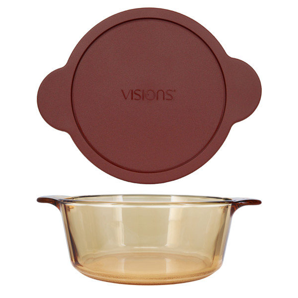 Visions VM2.25 2.25L Amber Glass Casserole Dish and Visions CM 225-PC 2.25L Cranberry Lid