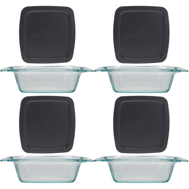 Pyrex (4) C-222 2qt Easy Grab Dishes with (4) C-222 Puddle Grey Lids