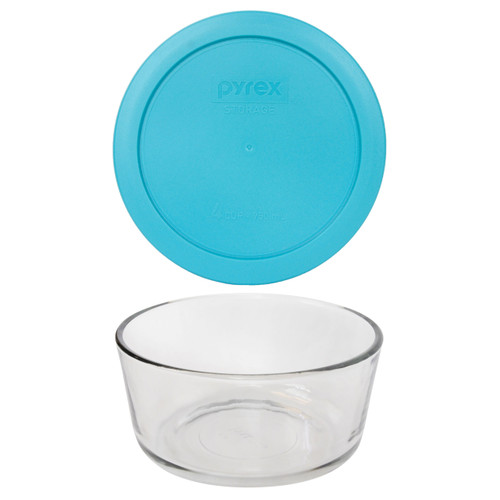 Pyrex Simply Store 7201 4-Cup Glass Storage Bowl w/ 7201-PC 4-Cup Blue  Cornflower Lid Cover (4-Pack)