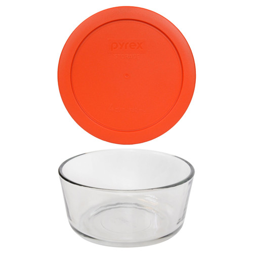 Pyrex (2) 7201 4-Cup Glass Bowls & (2) 7201-PC White Lids