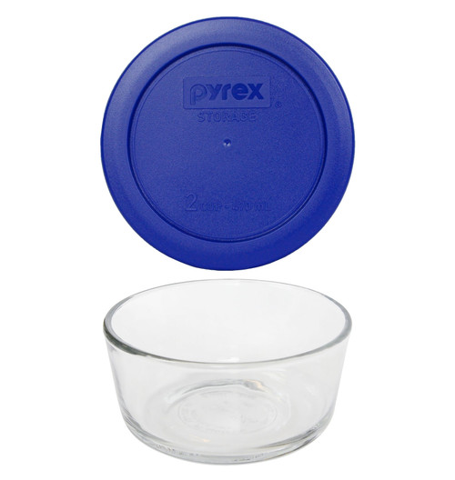 Pyrex (4) Simply Store 7200 2-Cup Glass Storage Bowls w/ (4) 7200-PC Cadet Blue Plastic Lids