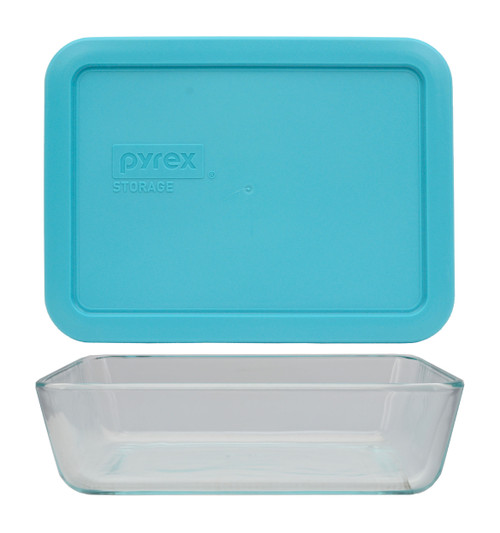 Pyrex 7210 3-Cup Rectangle Glass Food Storage Dish w/ 7210-PC 3-Cup Surf Blue Lid Cover