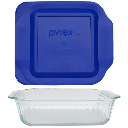 Pyrex 8 Square Baking Dish with Blue Plastic Lid